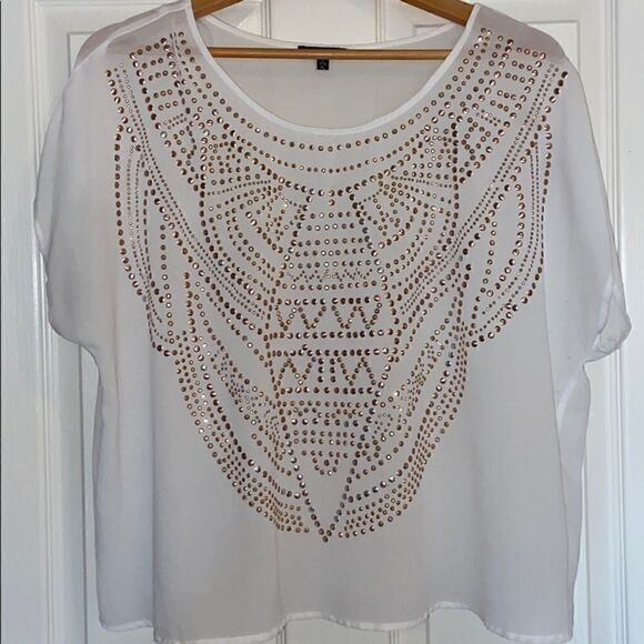 Flowey white gold and silver beaded top - Picture 1 of 2